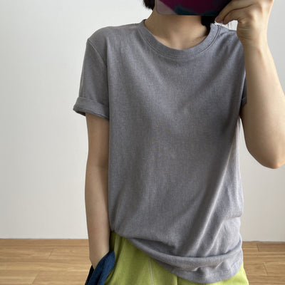 Playera Holgada de Algodón y Lino Manga Corta Cuello Redondo - Image 12