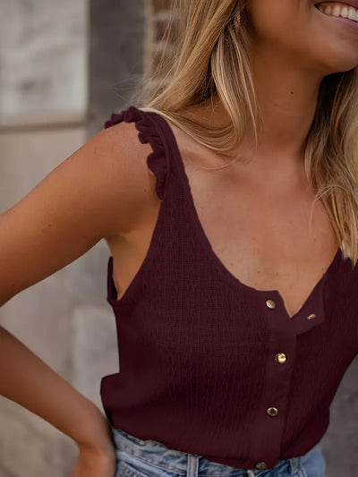 Blusa Sin Mangas Cuello Redondo con Volantes en Colores Sólidos - Image 6