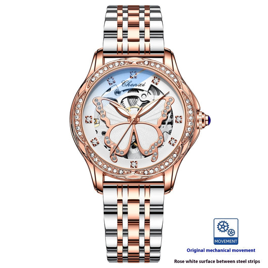 Reloj Automático para Mujer con Diamantes y Esfera de Mariposa - Resistente al Agua - Image 9