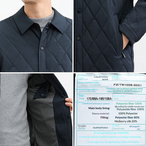Chaqueta Térmica Acolchada de Seda Mulberry para Hombres Adultos y Mayores