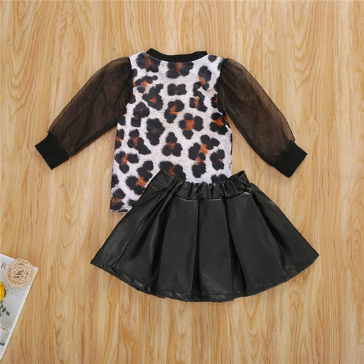 Conjunto Otoñal para Niña con Estampado de Leopardo - Playera y Falda - Image 7