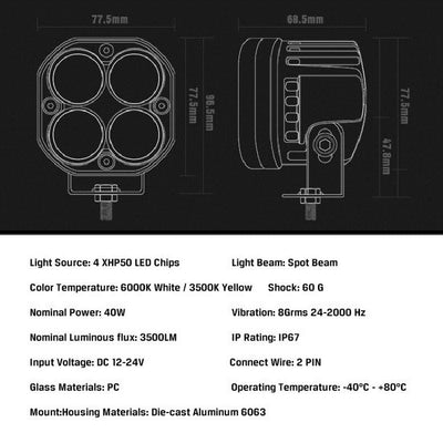 Faro LED Cuadrado Todoterreno para Camioneta y Auto - Image 11