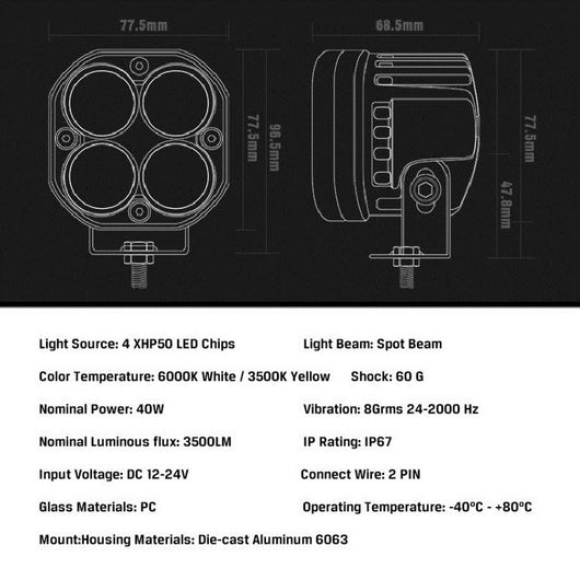 Faro LED Cuadrado Todoterreno para Camioneta y Auto - Image 11