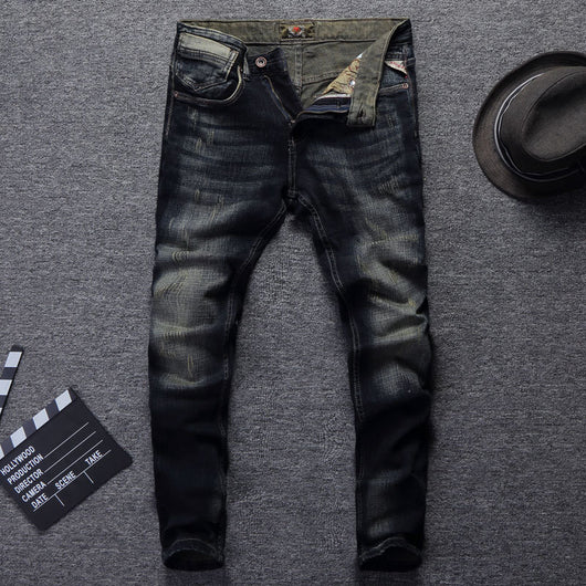 Jeans Slim Fit Desgastados Estilo Europeo y Americano para Hombre