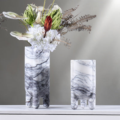 Jarrón Decorativo Hidropónico de Mármol con Planta Verde