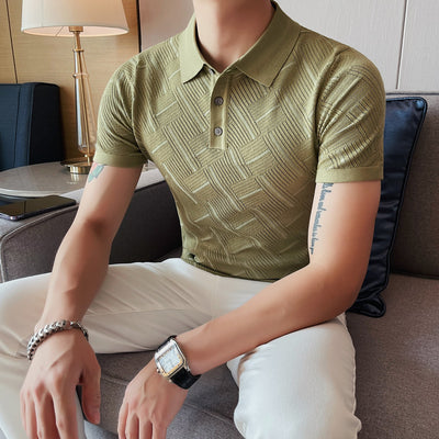 Camiseta Slim Transpirable de Manga Corta con Cuello Solapa para Hombre - Image 7