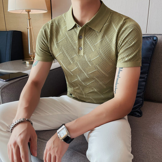 Camiseta Slim Transpirable de Manga Corta con Cuello Solapa para Hombre - Image 7