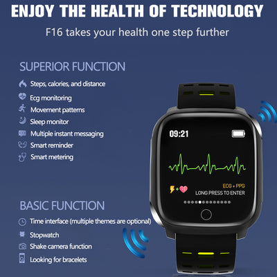 Reloj Inteligente F16 con Monitor ECG, Presión Arterial y Frecuencia Cardíaca