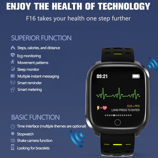 Reloj Inteligente F16 con Monitor ECG, Presión Arterial y Frecuencia Cardíaca