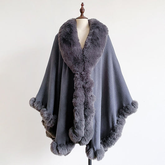Capa Poncho Oversize con Cuello de Pelaje Irregular - Image 28