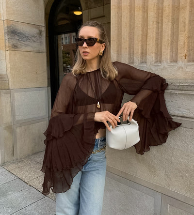 Blusa Semitransparente Suelta Marrón para Mujer - Image 10