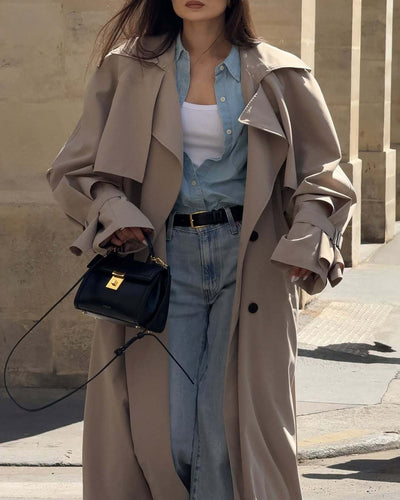 Gabardina Larga Beige con Cinturón y Capa - Image 20
