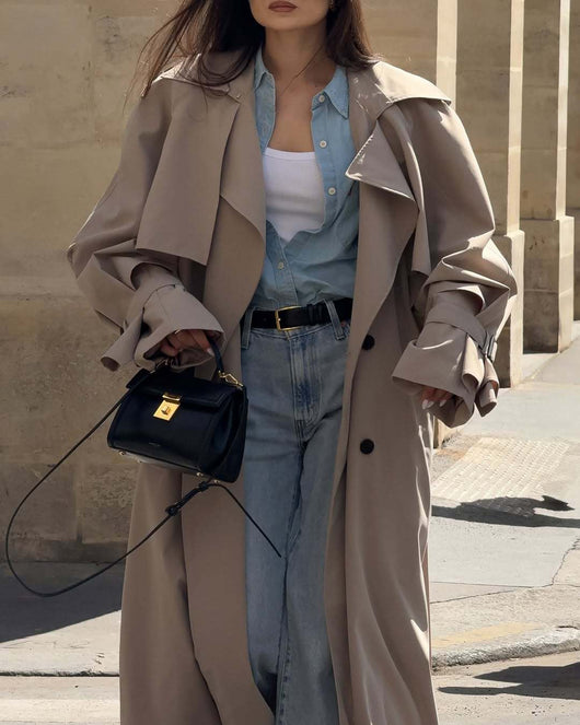 Gabardina Larga Beige con Cinturón y Capa - Image 20