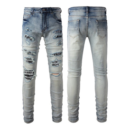 Jeans Slim Fit Elásticos con Parches Estampados en Tonos Claros para Hombre - Image 2