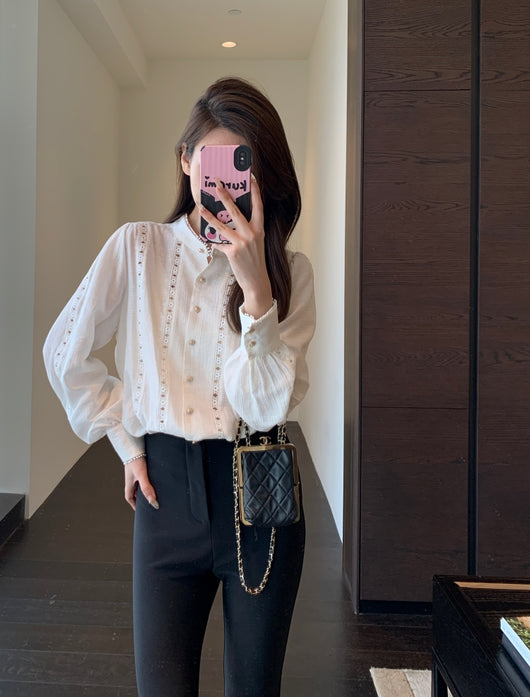 Blusa Blanca para Primavera y Verano con Mangas Tipo Linterna Francesa - Image 11