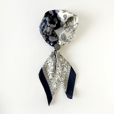 Pañuelo de Seda Estampado Paisley Negro - Cinturón Decorativo y Banda para Cabello - Image 24