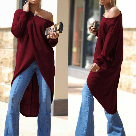 Blusa Larga Asimétrica de Corte Irregular Talla Grande - Image 2
