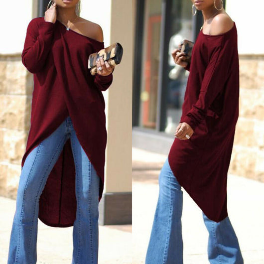 Blusa Larga Asimétrica de Corte Irregular Talla Grande - Image 2