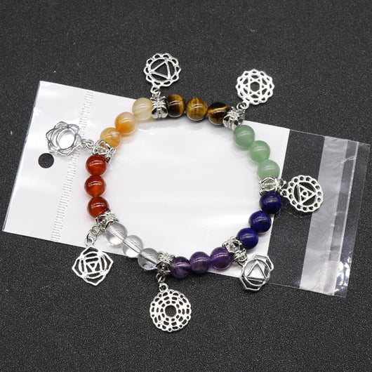 Pulsera de Chakras con Ágata Multicolor y Símbolo Yoga - Image 6