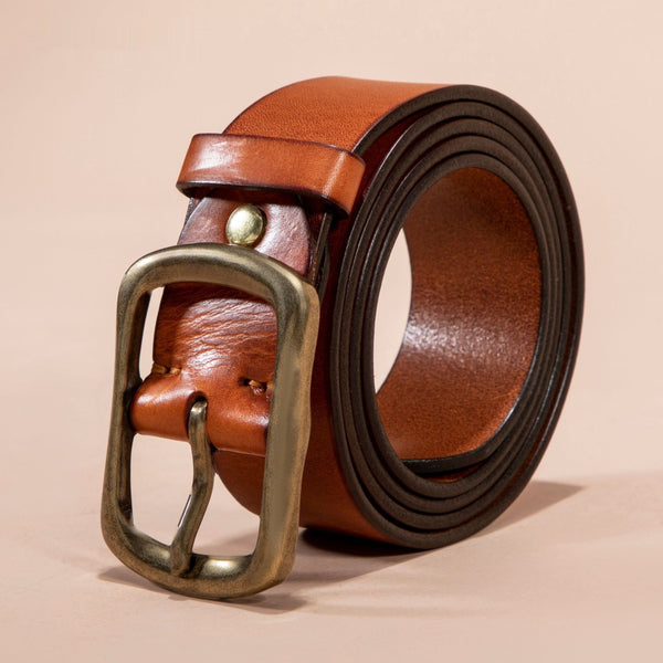 Cinturón de Cuero Genuino para Hombre con Hebilla Retro Latón
