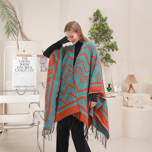 Chal Poncho con Abertura Lateral y Patrón Espiga Elegante - Image 14