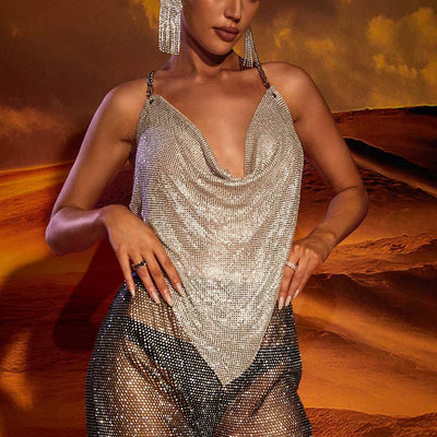 Chaleco Sexy de Cadena Metalizada con Strass y Diseño Irregular - Image 25