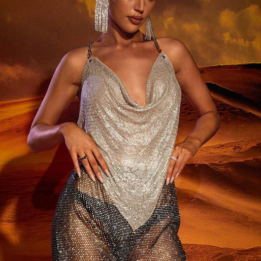 Chaleco Sexy de Cadena Metalizada con Strass y Diseño Irregular - Image 25