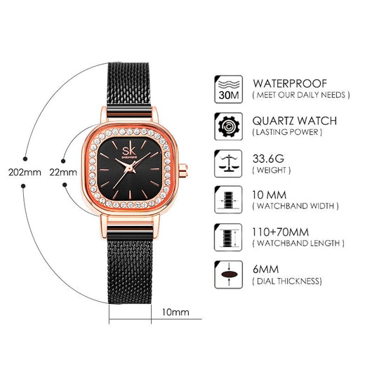 Reloj Cuadrado para Mujer con Malla Metálica y Cristales - Image 10