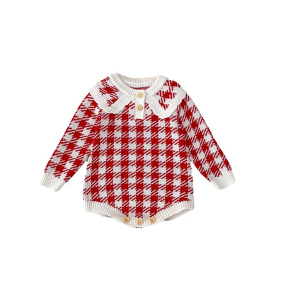 Mameluco Triangular de Punto para Bebé Niña - Diseño Cuadros Otoñal en Rojo - Image 5