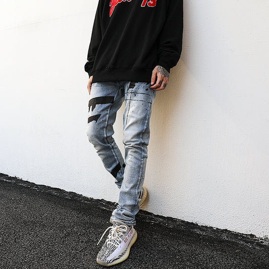 Jeans Slim Fit con Estampado Graffiti, Diseño Desgastado y Ajuste Entallado - Image 2