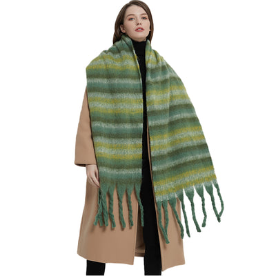 Bufanda Gruesa de Invierno Europeo con Trenzado y Borlas - Estilo Rayado - Image 3
