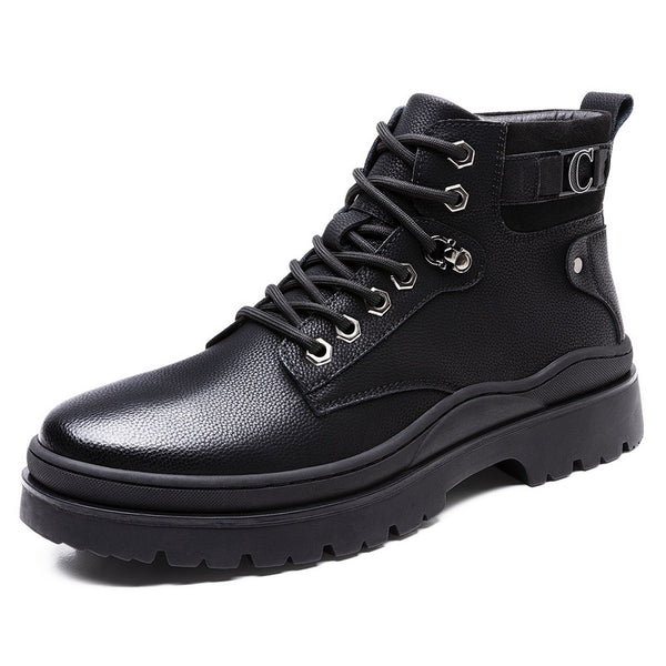 Zapatos Casuales Plover Otoño Invierno Punta Redonda Cuero Negro con Detalles