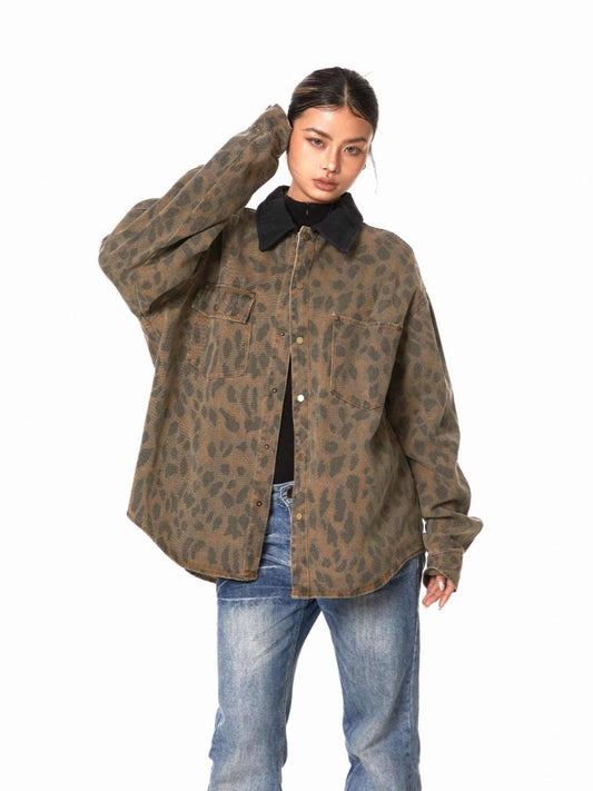 Chamarra Leopardo Vintage Desgastada para Mujer - Corte Holgado - Image 2