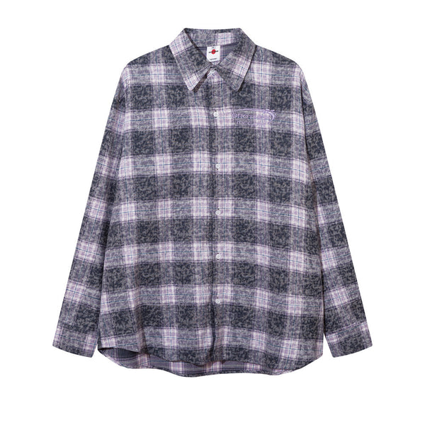Camisa de Cuadros Manga Larga con Efecto Desgastado para Hombre