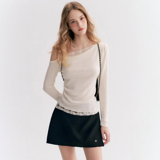 Blusa Elegante Fuera del Hombro con Encaje y Manga Larga - Image 2