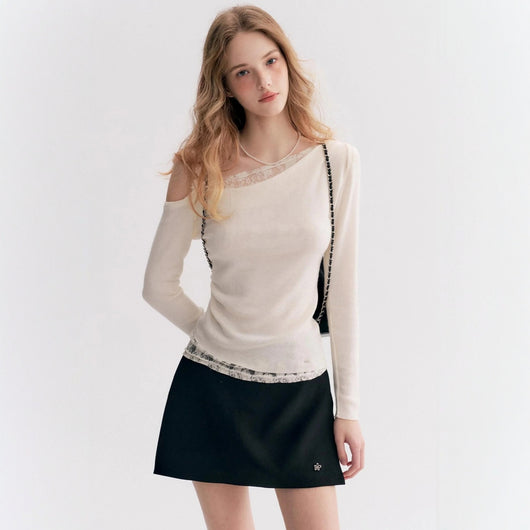 Blusa Elegante Fuera del Hombro con Encaje y Manga Larga - Image 2