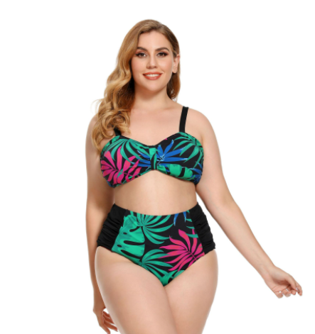 Traje de Baño Bikini Talla Grande con Estampado Floral y Diseño Fruncido