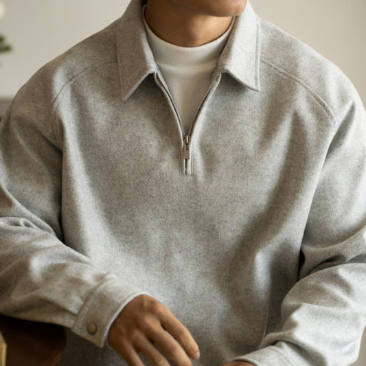Suéter con Cierre Medio y Cuello Solapa para Hombre - Primavera Otoño