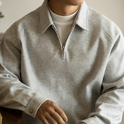Suéter con Cierre Medio y Cuello Solapa para Hombre - Primavera Otoño