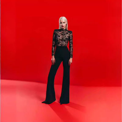 Jumpsuit de Encaje Transparente con Manga Larga para Eventos - Image 3