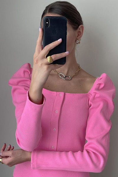Blusa Tejida Cuello Francés con Mangas Abullonadas para Mujer - Image 8