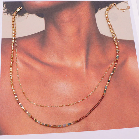 Collar Eslabonado Multicapa Chapado en Oro Real - Image 2