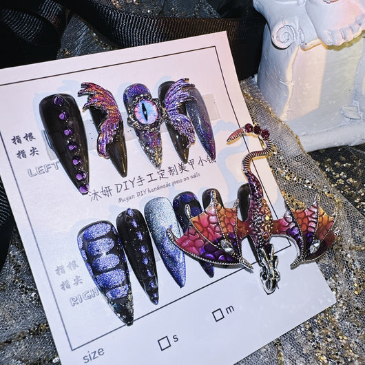 Stickers de Uñas Diseño Dragón Púrpura Artesanal Efecto 3D - Image 3