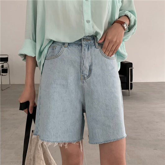 Shorts de Mezclilla Talle Alto con Basta Cruda - Image 4