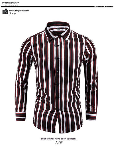 Camisa Manga Larga a Rayas Estilo Coreano para Hombres Jóvenes - Image 9