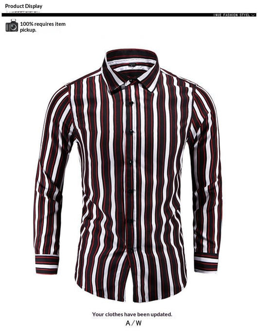 Camisa Manga Larga a Rayas Estilo Coreano para Hombres Jóvenes - Image 9