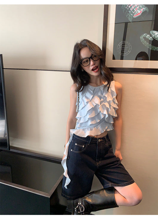 Blusa Sin Mangas con Volantes Irregulares para Mujer - Image 17