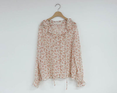 Blusa Larga de Gasa con Volantes Florales y Mangas Largas para Mujer - Image 14