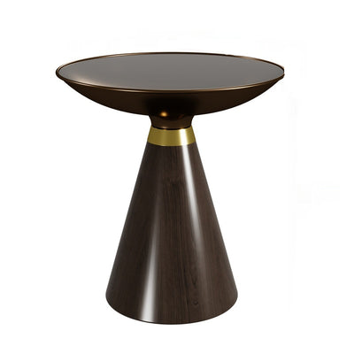 Mesa Auxiliar Redonda de Cristal Templado con Base de Madera Maciza - Diseño Moderno Lujo - Image 7
