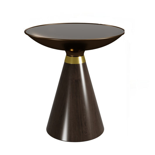 Mesa Auxiliar Redonda de Cristal Templado con Base de Madera Maciza - Diseño Moderno Lujo - Image 7